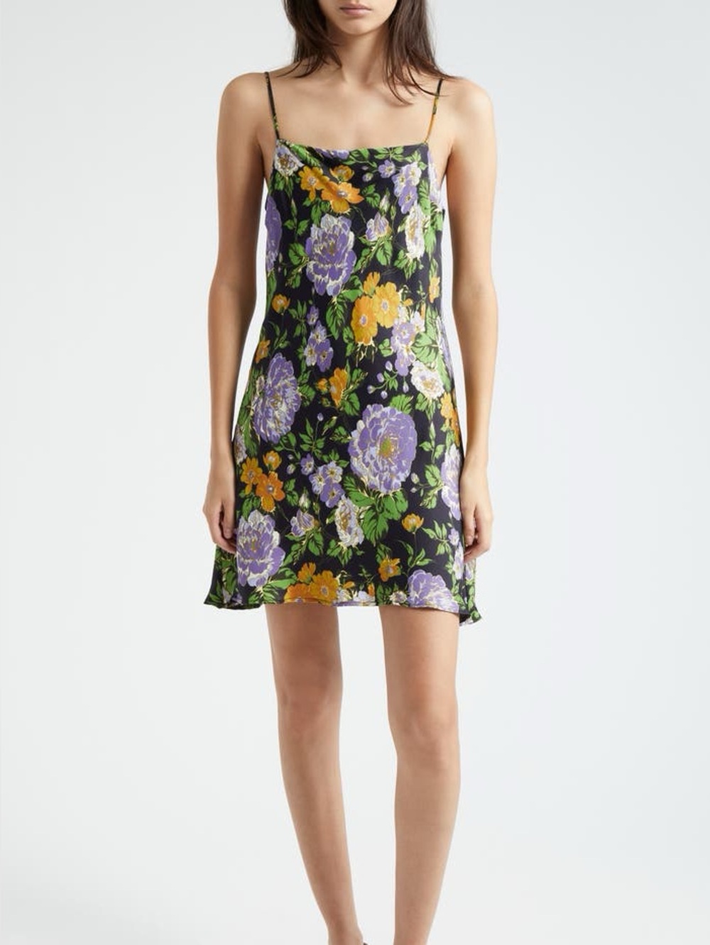 FARM Rio Black Floral Spaghetti Strap Slip Dress (NWT)